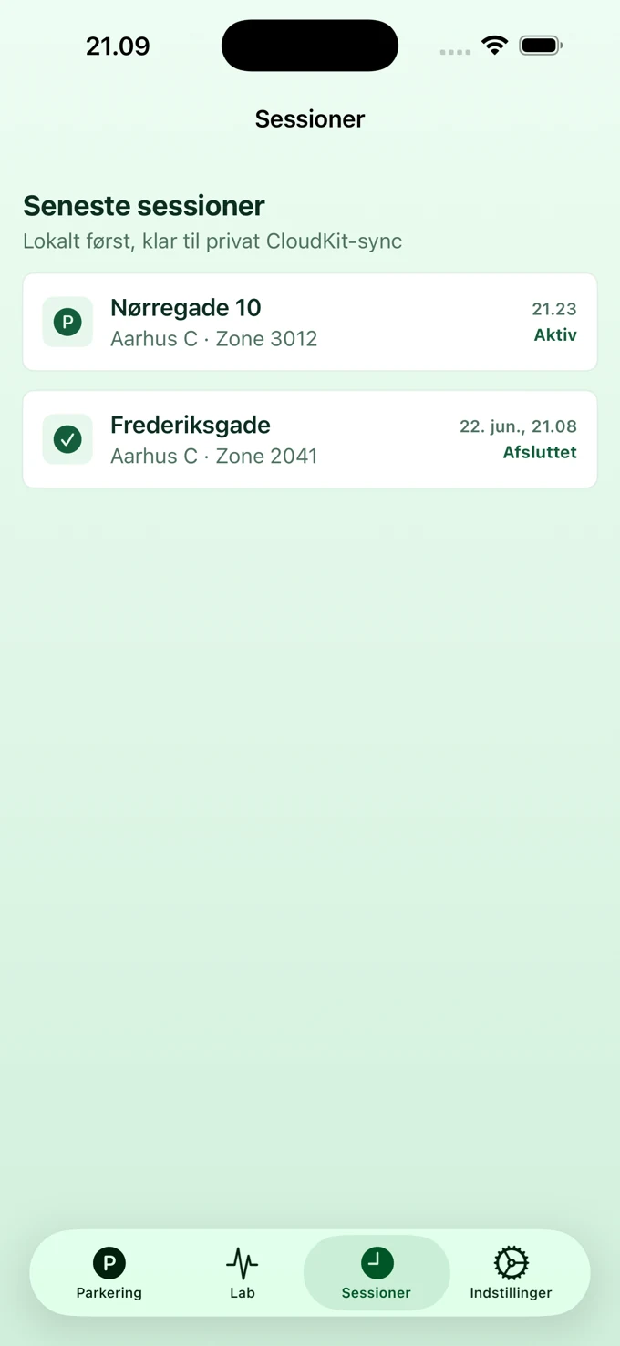 Parking Nudger sessionsliste