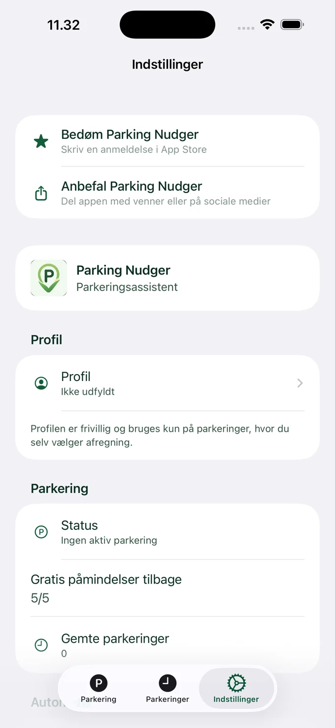 Parking Nudger-indstillinger med Bedøm og Anbefal